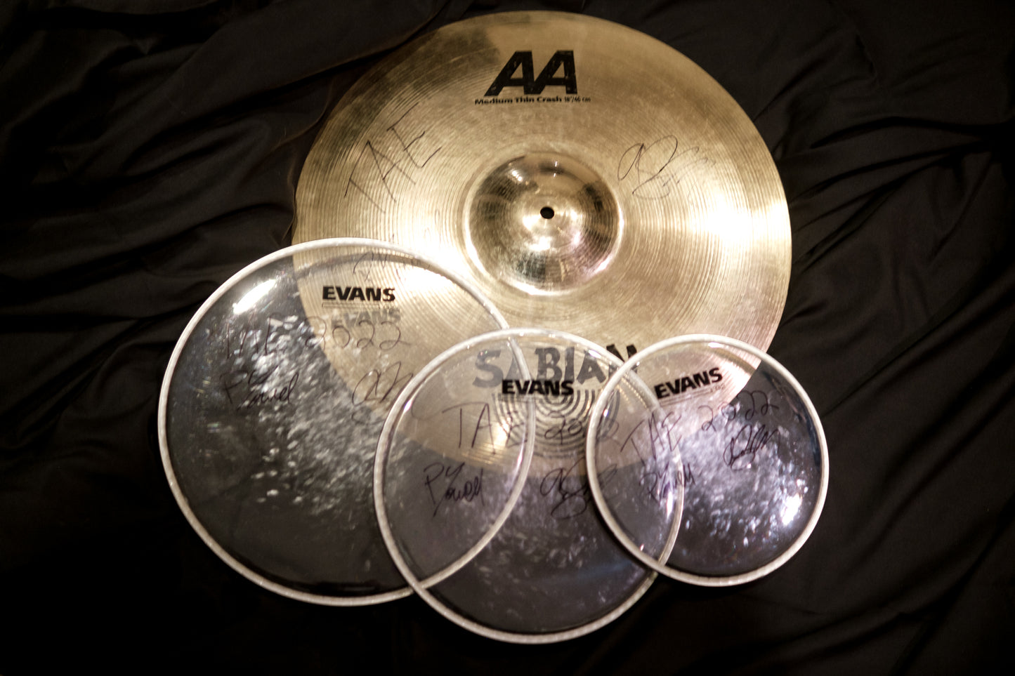 Signed Stage Used Heads and Cymbals